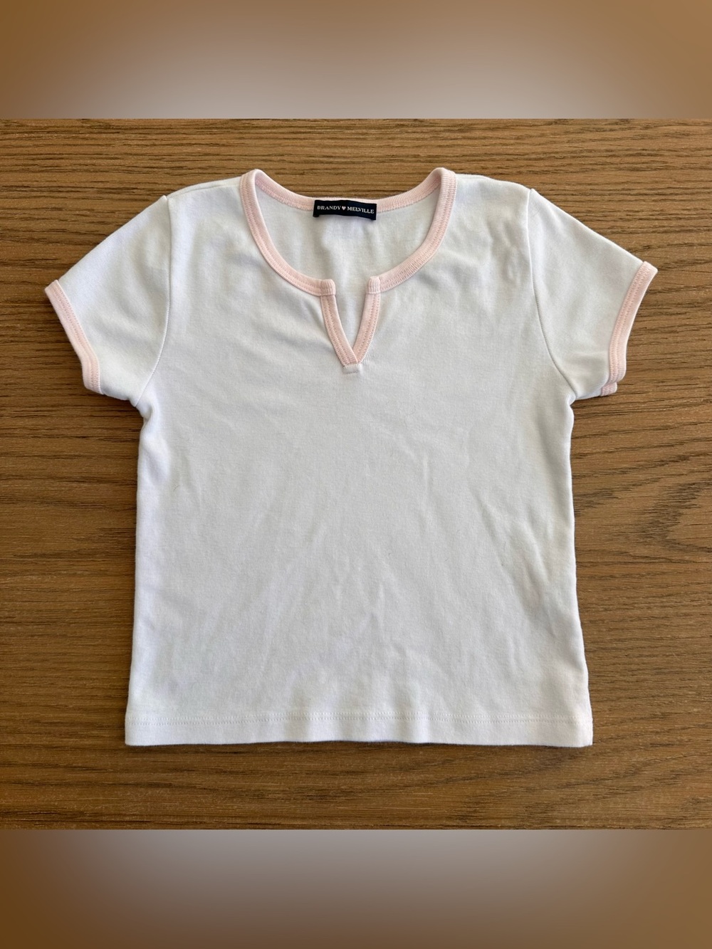 Brandy Melville White Pink Trim Baby Tee Top NWOT